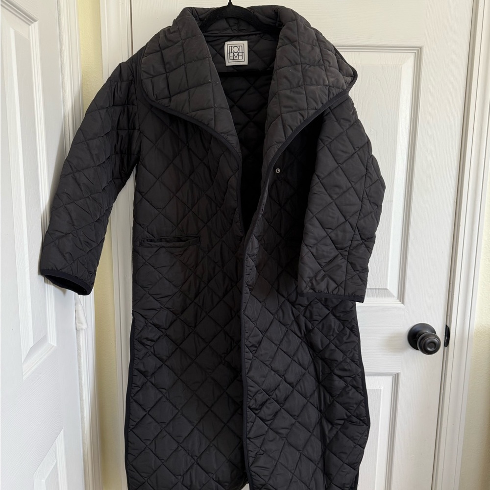 Toteme Faux Black Quilted Longline Shell Coat